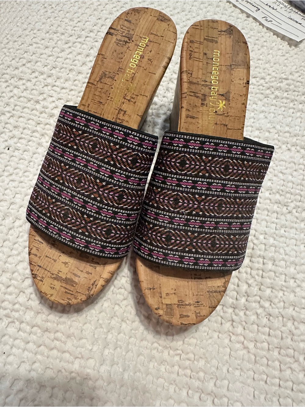 Montego Bay Club Brown Slide Sandals with Pink Accent Weave